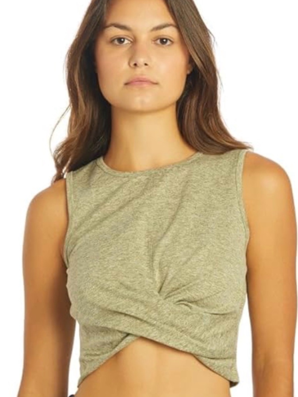 Zobha Olive Twist-Front Crop Tank Size M